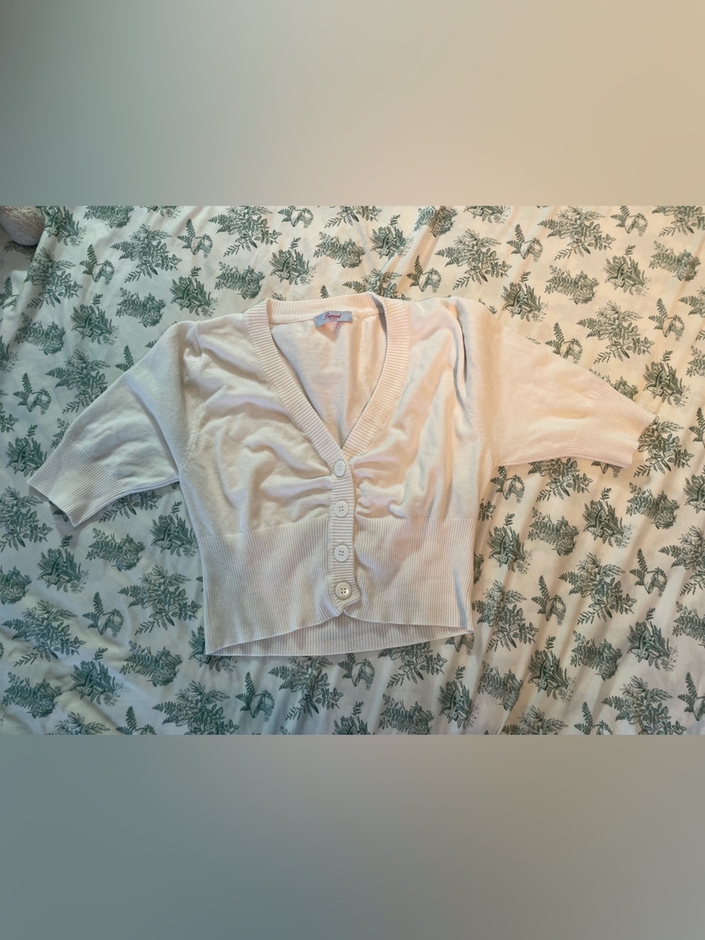 White Button-Front Ribbed Waistband Top